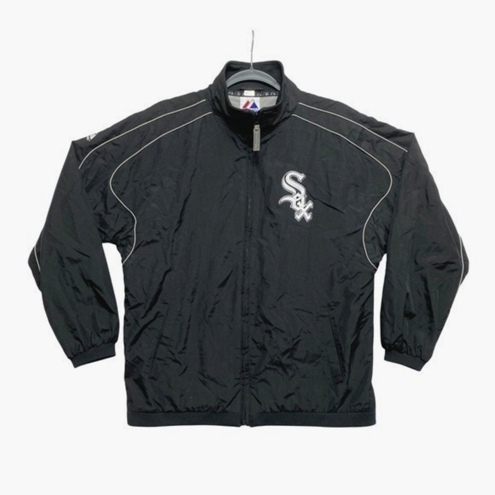 Chicago White Sox Jacket Womens 14/16 Black Full Zip Track Windbreaker 90s